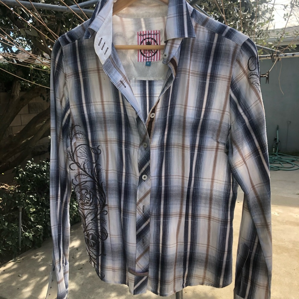 Long sleeve, button down, embroidered shirt